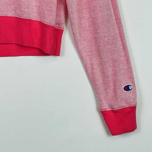 Champion Pink White Stripe Cropped Lightweight Sweatshirt Shirt Top Womens Small - Picture 3 of 6